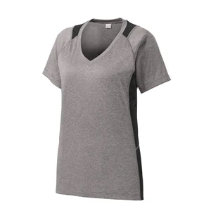 Sport-Tek Women's Heather Colorblock Contender V-Neck Tee.