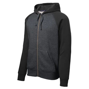 Sport-Tek Raglan Colorblock Full-Zip Hooded Fleece Jacket.