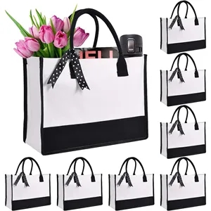 Classic Black and White Initial Canvas Tote Bag