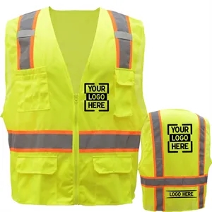 Hi-Vis Class 2 Reflective Safety Mesh Zipper Vest 6 Pockets