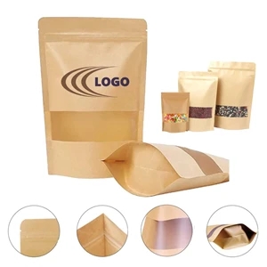 White Kraft Zipper Paper Bag W/ Frosted Window