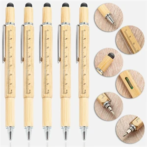 Bamboo Multi Tool Pen 6-In-1 Stylus