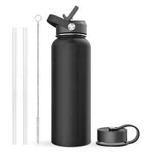 Custom Logo 32oz Insulated Water Bottle with Straw Lid and Flex Cap