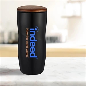 12 oz. Double Wall Ceramic tumbler w/ Wood Lid