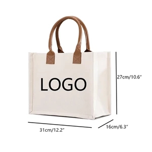 Canvas Tote Bag With PU leather Handle