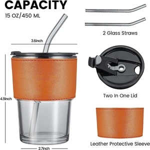 Leather Sleeve Straw Glasses Tumbler Cup