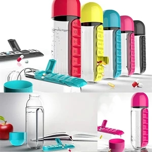 2-in1 Sport Water Bottle Built-in 7 Daily Pill Box