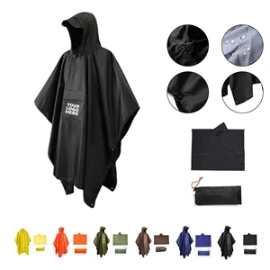 Hooded Rain Poncho With Pocket