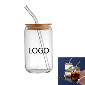 Glass Tumbler With Bamboo Lid And Straw