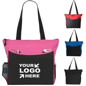 Custom Logo Promotional 600D Polyester Zippered Tradeshow Tote Bag