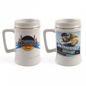 Beer Stein with Rectangle Handle and Gold Trim - Full Color