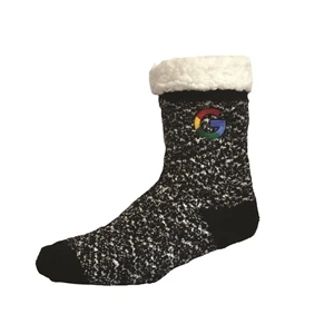 Sherpa Lined, Fuzzy Crew Sock w/ Embroidery & Grippers