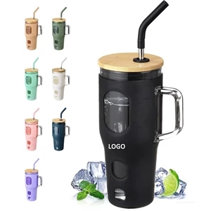 Glass Cup With Lid And Straw