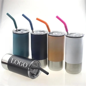 Custom Logo 16 Oz Travel Tumbler With Stainless Straw