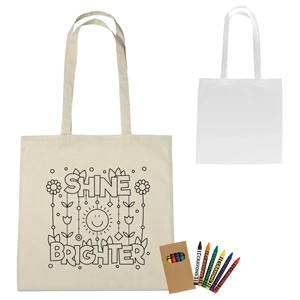 100% Cotton Coloring Tote Bag With Crayons