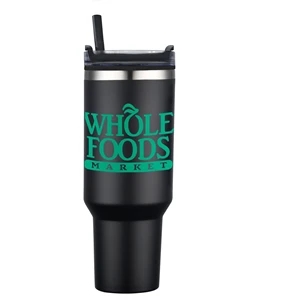 40 oz PP Lined Double Wall Tumbler w/ Handle and Straw