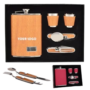 9oz Hip Flask with Tableware Box Drinkware Set