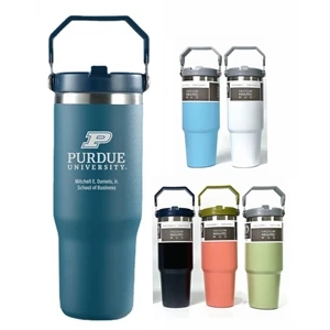 30 Oz Flip Straw Vacuum Travel Tumbler w/ Handle