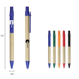 Eco-friendly Recycled Kraft Ballpoint pen w/ Plastic Clip