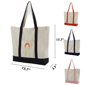 Custom Logo Canvas Camping Tote Bags w/ Front Pocket