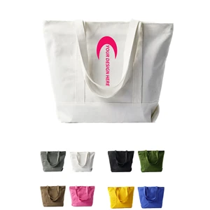 Custom Logo 16 oz. Canvas Grocery Tote Bag w/ Zipper Closure