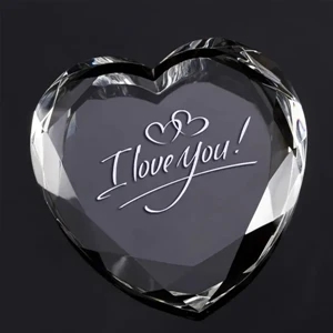 Engraved Crystal Heart Paperweight