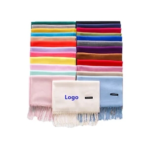 Custom Logo Women Elegant Winter Warm Wrap Scarf Pashmina With Tassel