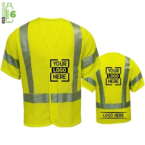 Hi Viz rPET Segmented Class 3 Safety Hook & Loop Pocket Vest