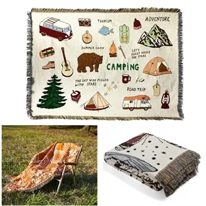 Custom Logo 52" W x 60" L Custom Woven Tapestry Throw Blanket