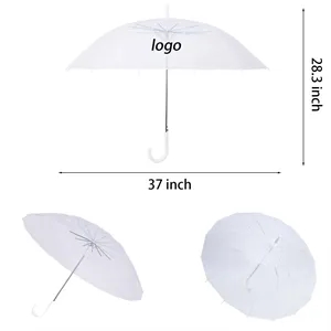 Custom Logo Classic Windproof Transparent Umbrella J Hook Handle Outdoor