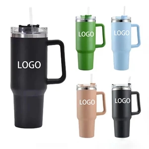 40oz Stainless Steel Double Layer With Handle Straw Thermos