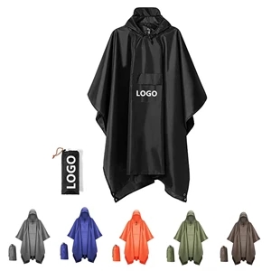 Hooded Waterproof PU Rain Poncho With Pocket