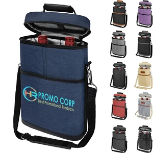 Custom Logo Portable Insulated 2 Bottle Wine Tote Carrier Cooler Bag