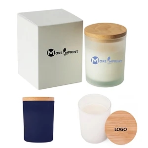 Soy Wax Candle in Colored Frosted Glass Jar w/Bamboo Lid