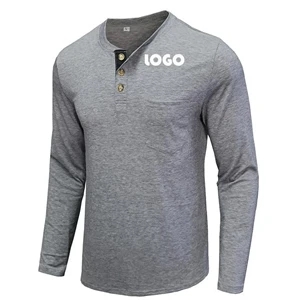 Mens Fashion Long Sleeve Button T-Shirt