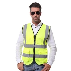 Breathable Mesh Fabric Safety Vest with Pockets and Zipper