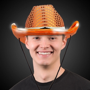 LED Orange Sequin Cowboy Hat