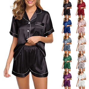 Silk Pajamas Womens Short Sleeve Sleepwear