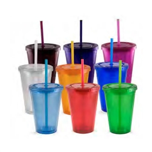 16 oz. Translucent Plastic Journey Tumbler w Lid & Straw