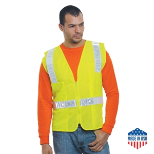 Hi Vis Class 2 USA Made Polyester Safety Zipper Pocket Vest
