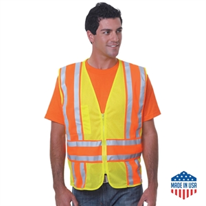 Hi Viz USA Made Class 2 Reflective Safety Zipper Pocket Vest