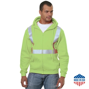 Hi Vis Class 2 Made In USA Pre-Shrunk Safety Full Zip Hoodie