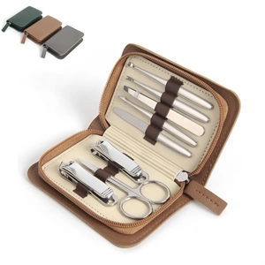 8-in-1 Stainless Steel Manicure Set with Leather Case