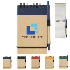 Custom Logo Recycled Spiral Jotter with Pen - 4X5