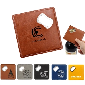Square Leather Coaster with Bottle Opener