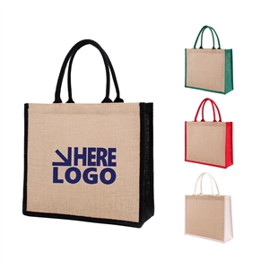 Mini Jute Tote Bag w/Canvas Handle
