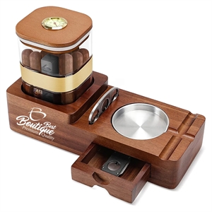 Wooden Cigar Case Humidor Ashtray Set With Cutter Office