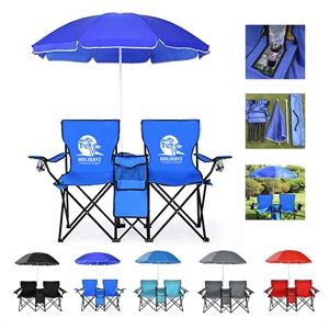 Two Folding Beach Chairs With Umbrella