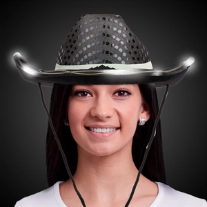 BLACK SEQUIN LED COWBOY HAT