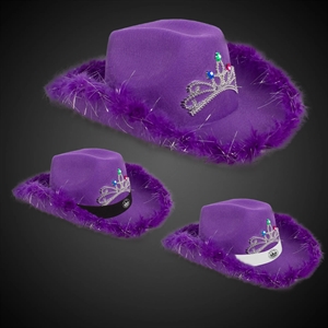 Purple Light Up Cowboy Hat w/ Tiara and Feather